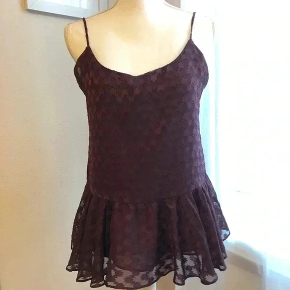 Metaphor Burgundy Peplum Top - Picture 1 of 4
